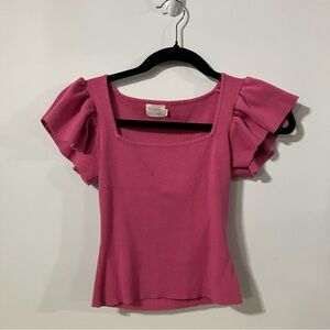 Dry Goods- Dreamers By Debut Women's Pink Ruffle Sleeve Top- XS